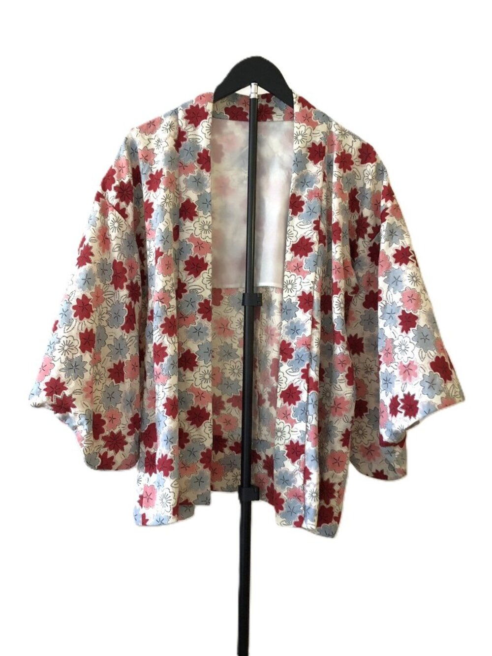 Vintage Japanese Haori Kimono Jacket Open Cardigan Gown Robe Floral Botanical